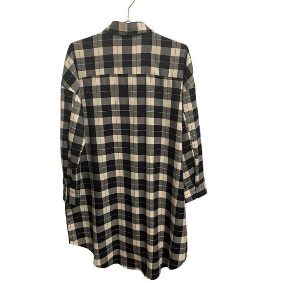 Zara Oversized Plaid Gem Rhinestone Collar Navy White Shirt Dress Size L - Picture 5 of 7